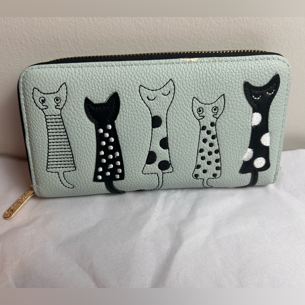 Cat Embossed long mint Wallet